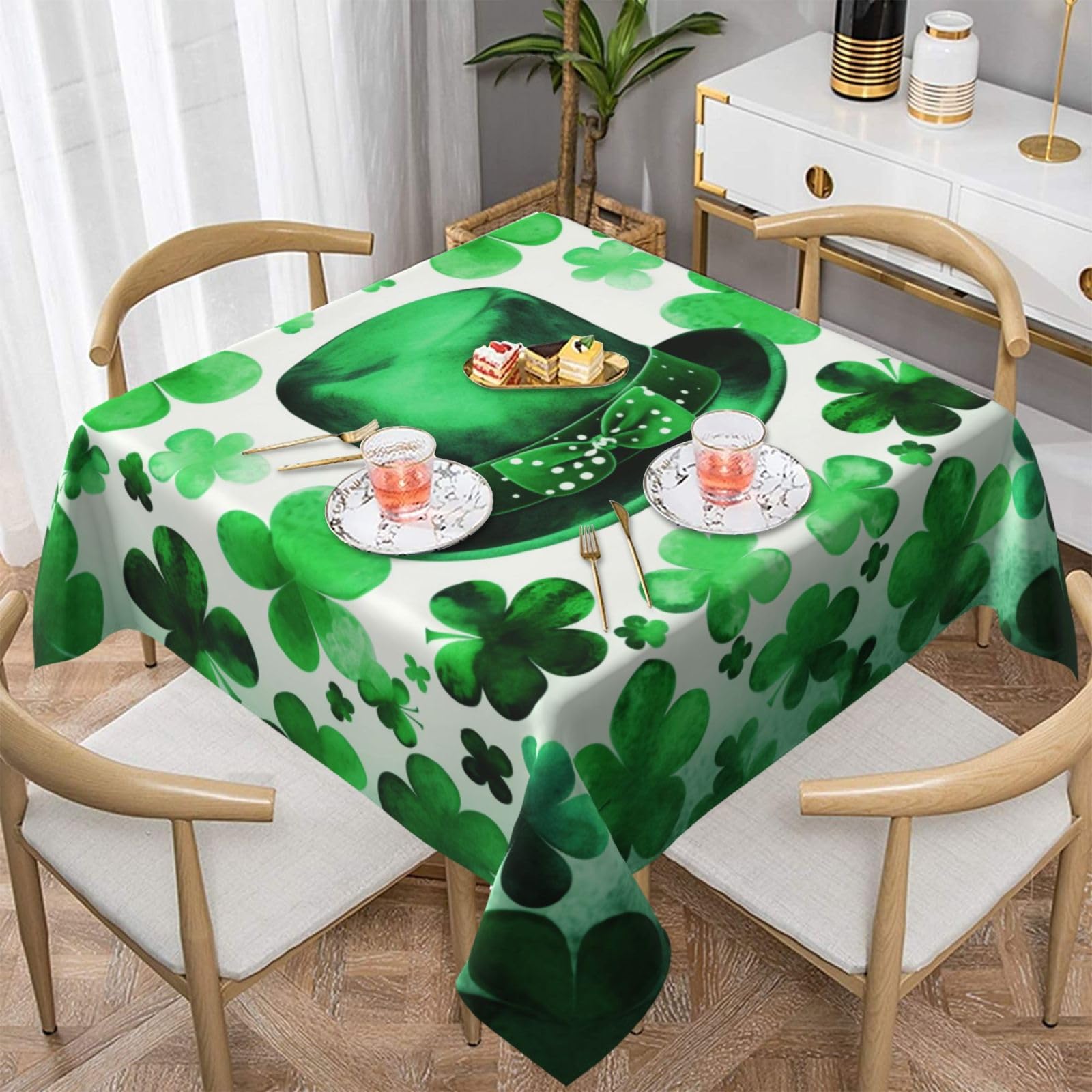 WPKJU Happy st Patrick's Day Printed Square Tablecloth 60x60 inch Water Resistant Table Cover Washable Rectangle Table Cloth for Dining Tables