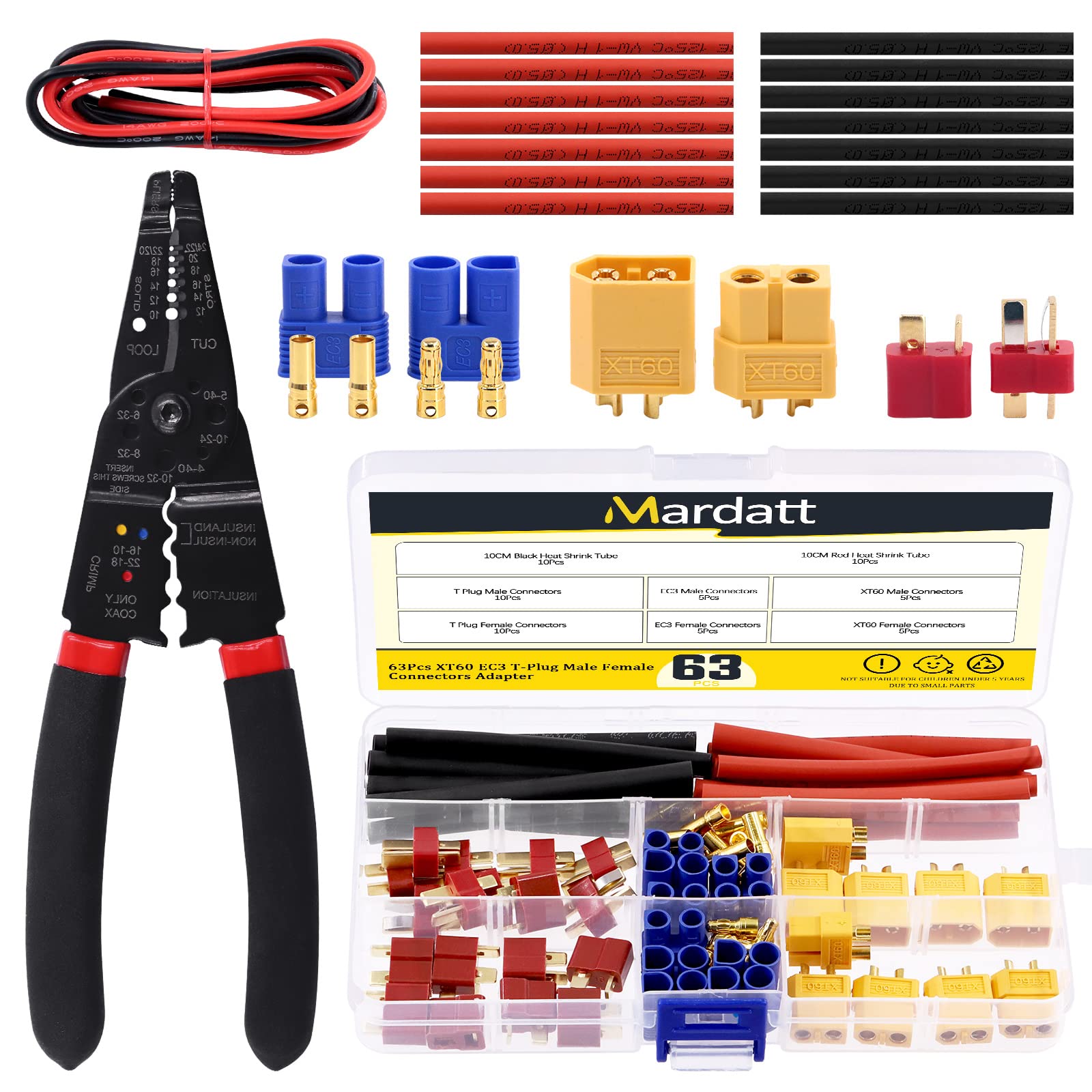 Deans T Plug EC3 XT60 Connettore maschio/femmina 14AWG Tubi termorestringenti in filo di silicone per batteria Lipo per auto drone RC FPV  26