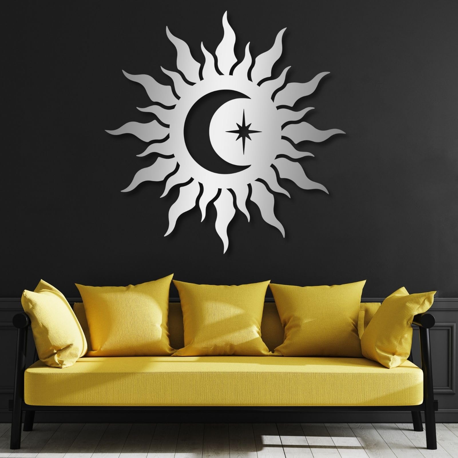 Décoration murale soleil et lune en métal pour chambre apaisante