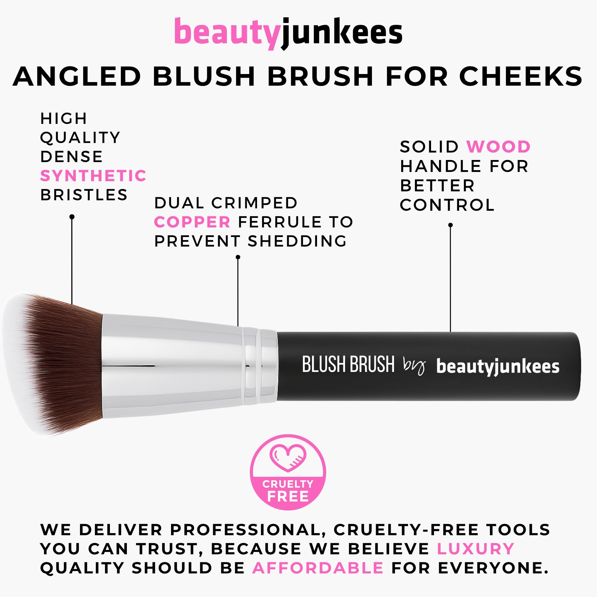 Beauty Junkees Professional Makeup Brushes: Synthetic Bristle Angled Kabuki Foundation Brush for Blending Stippling Buffing - Full Face Make Up Brush for Loose or Pressed Powder Blush Bronzer