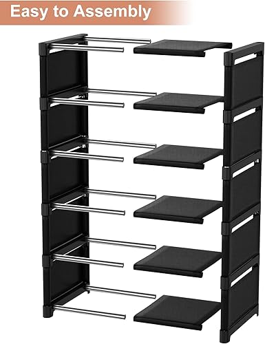Miniatura 8 de 6-Tier Narrow Shoe Rack, Vertical Small Space Shoe Organizer, 9.84" Compact Slim Shoe Shelf for Closet & Entryway, Sturdy & Tool-Free Assembly,