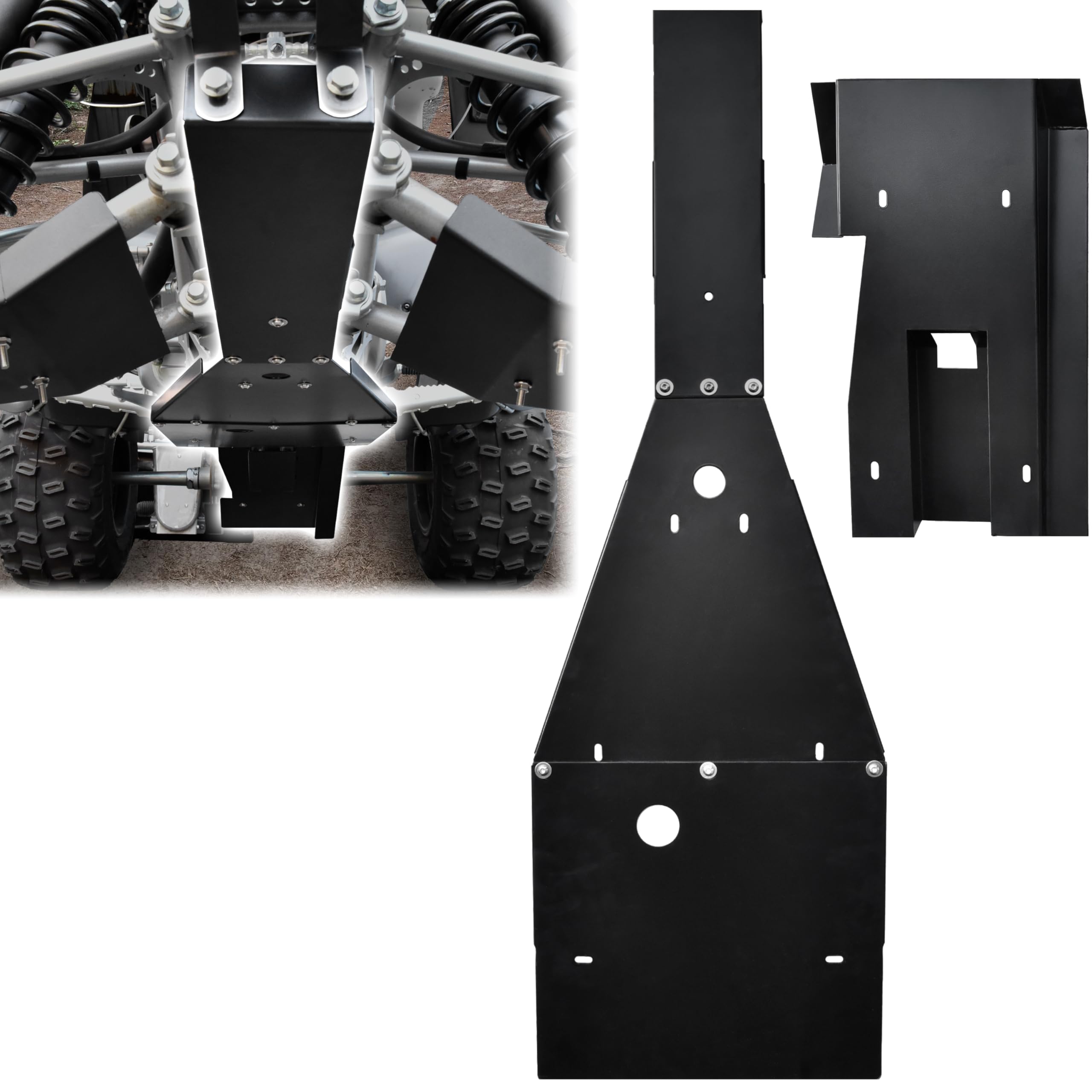View 1 of POKIAUTO Chassis & Swing Arm Skid Plate for Yamaha Raptor 700 2006+