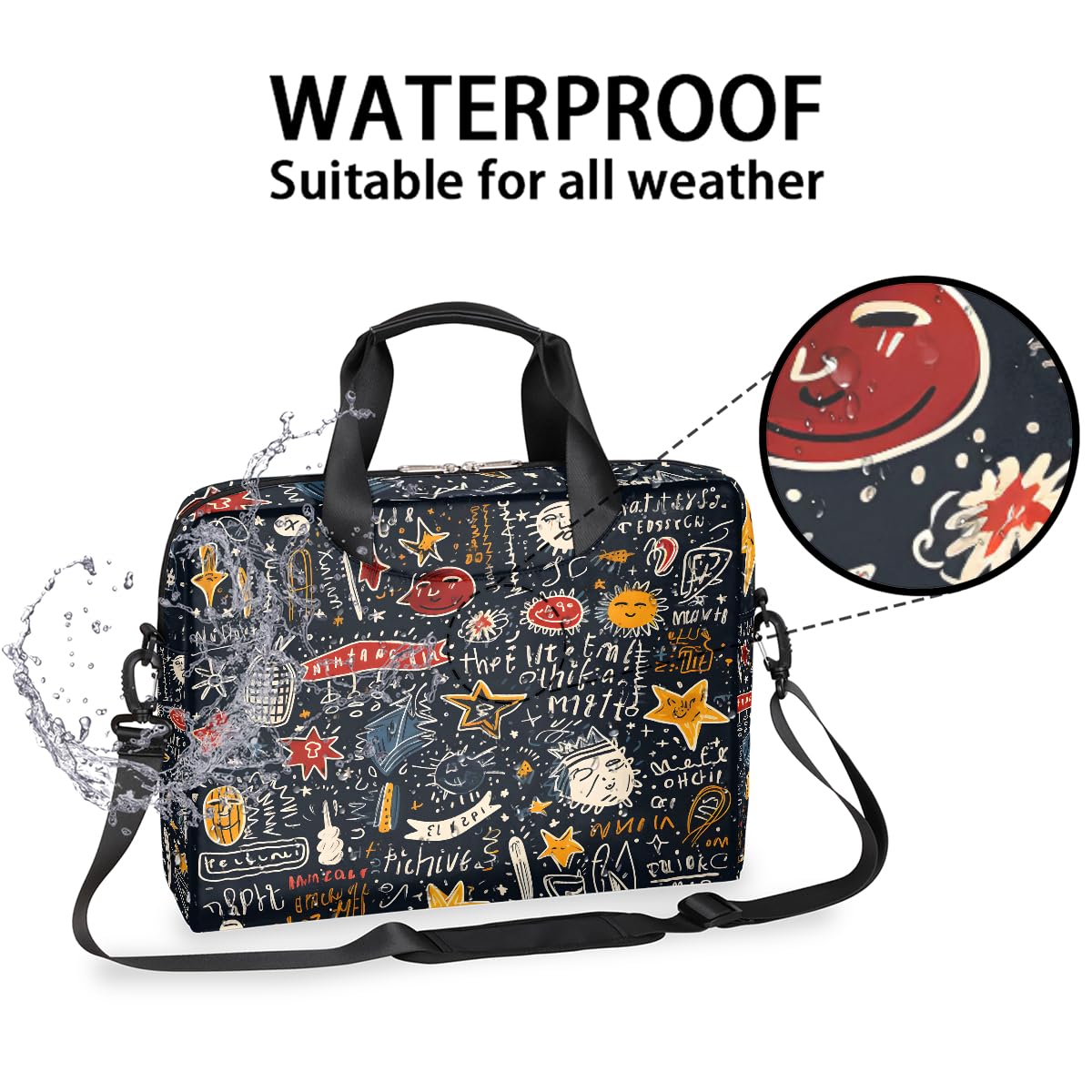Mexpekil Borsa per computer portatile 15.6 16 Pollice Astratto Hip-hop Graffiti Custodia per Laptop Impermeabile Borsa a tracolla per Donne Uomini