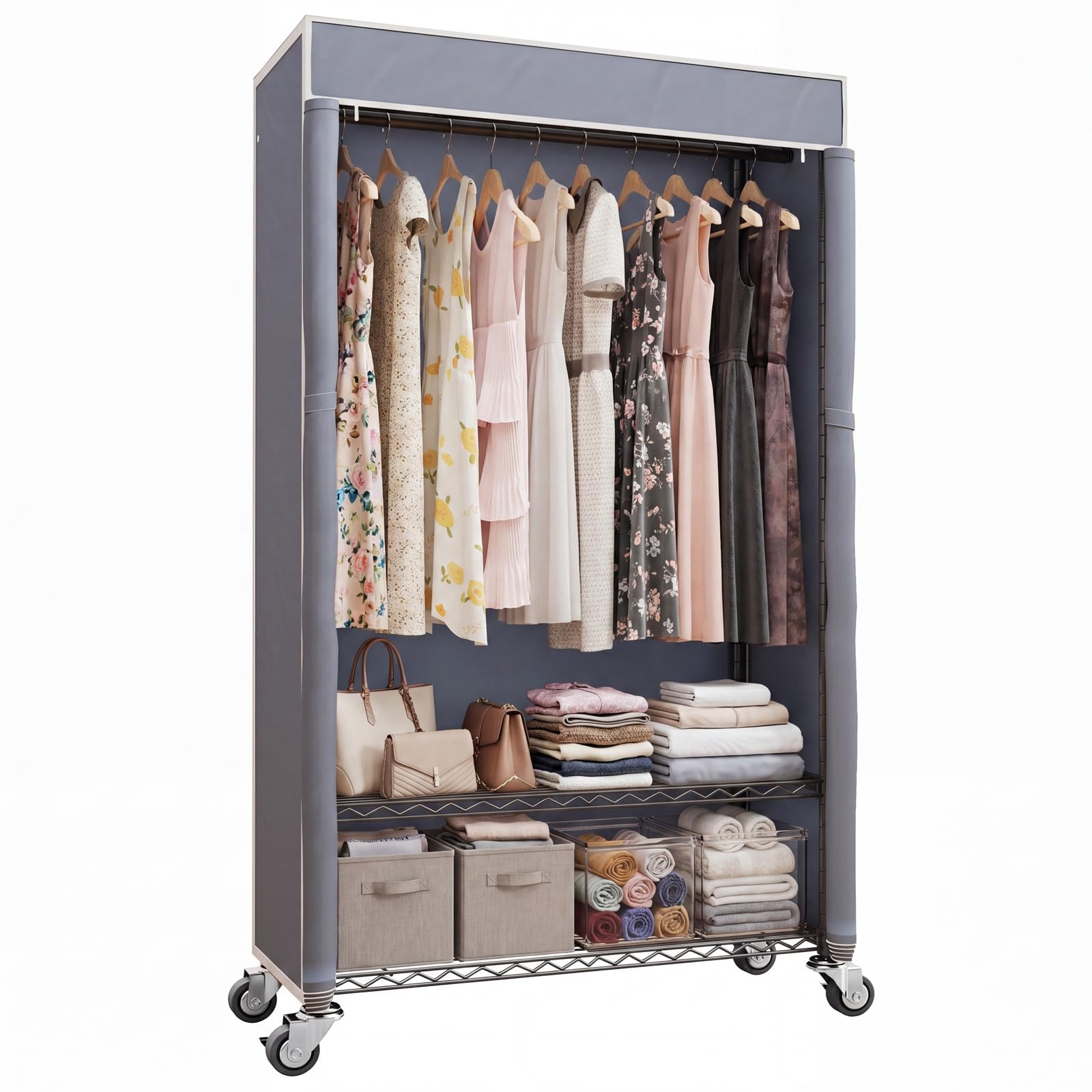 Amazon.com: Higeego H4 Heavy Duty Clothes Rack with Cover, Rolling 
