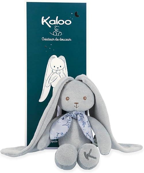 KALOO - Lapinoo - Peluche Conejo - Peluche Bebe Jersey y Punto - 25 cm - Color Azul - Materiales Muy Suaves - Caja de Regalo - Desde el Nacimiento, K969939 - 1