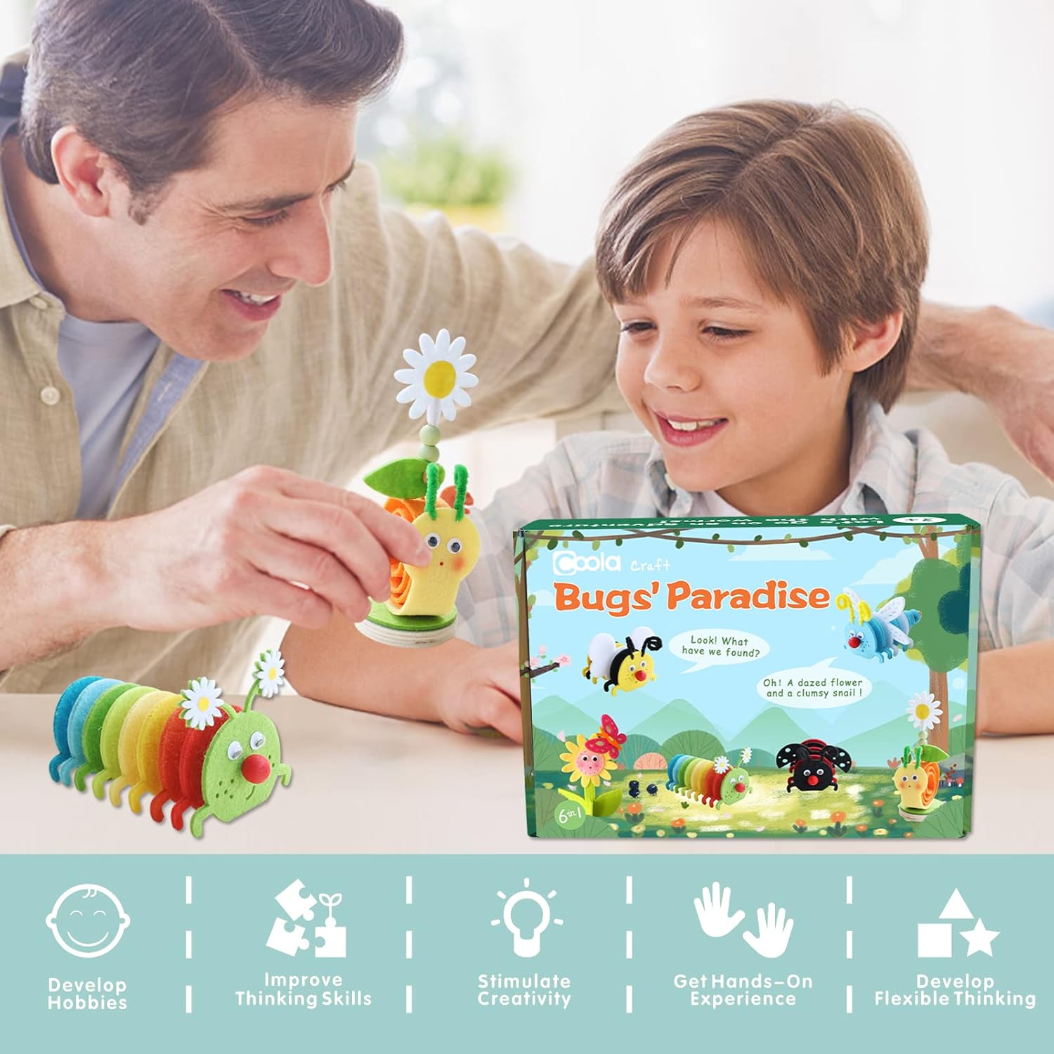 Coola Craft Kit for Kids 4-8, Arts and Crafts for Kids, Felt Animal Toddler Craft 8PC, Sewing Crafts, Girls Boys Beginners DIY Gift Educational Toys Include Bee Ladybug Snail Caterpillar