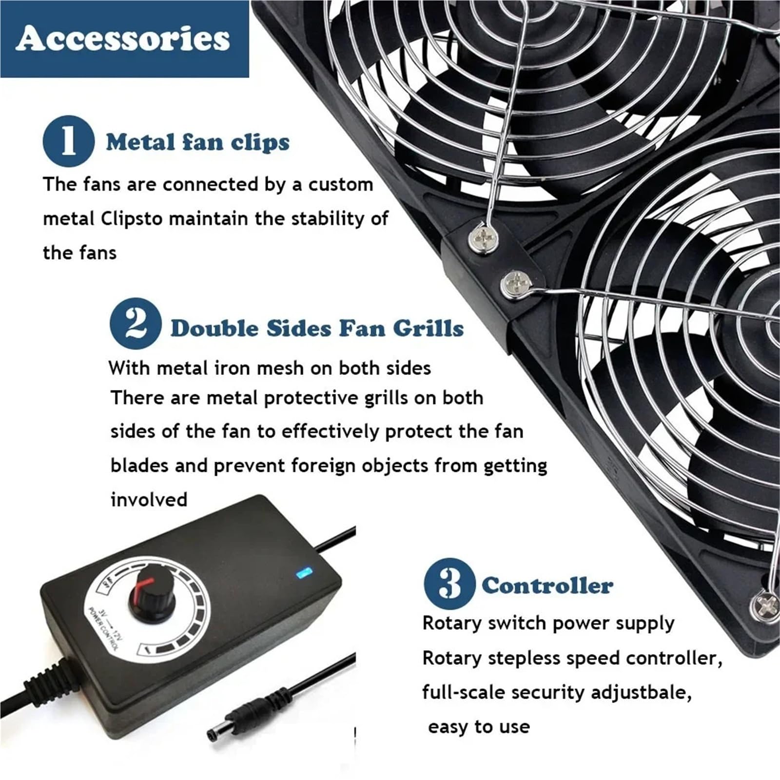 Rohrventilator, Server-PC-Lüfter, 120 mm, 3000 U/min, mit Controller, 12 V/220 V, Doppelspannung, for BTC-Mining-Workstation-Gehäusekühler(1 Fan)