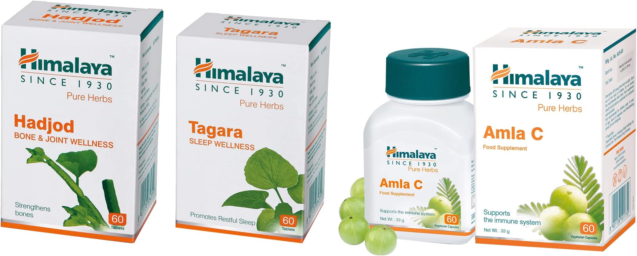 Himalaya Wellness Pure Herbs Tagara Sleep Wellness - 60 Tablets & Wellness Pure Herbs Hadjod Bone & Joint Wellness - 60 Tablet & Wellness Pure Herbs Amalaki Immunity Wellness