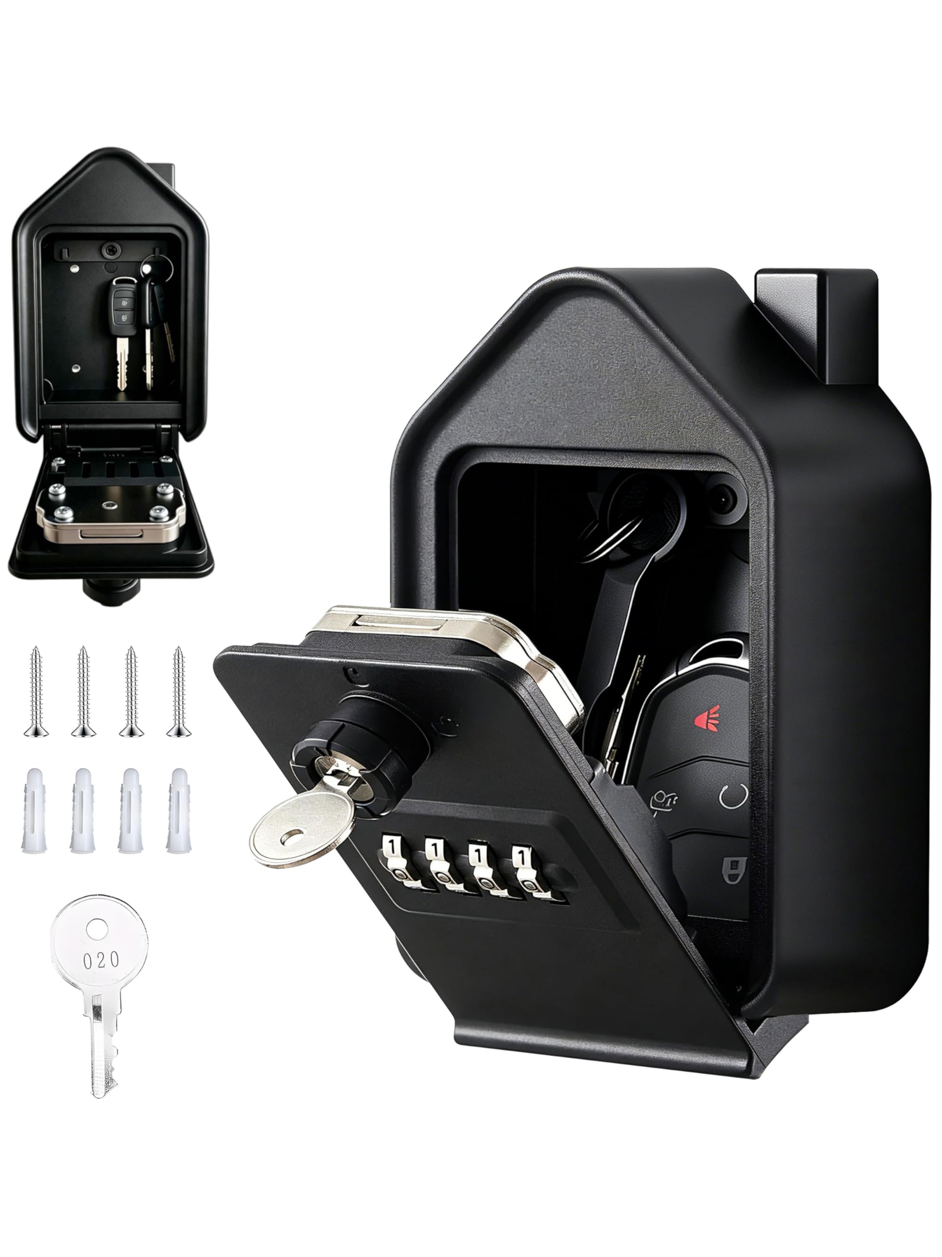 Key Safe Box Wall Mount, 4-Digit Combination Lock Box with Emergency Key, Password Retrieval Design,Key Storage Lockbox for Home Airbnb Rental Gym Indoor Outdoor Storage (Inside 100 * 80 * 41 MM)