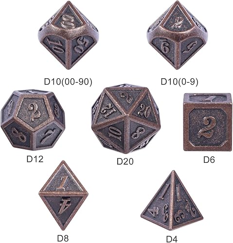 Miniatura 4 de DNDND - Juego de dados de metal, 7dados metálicos color cobre antiguo con estuche de metal, para juegos de mesa y de rol como Dungeons and Dragons