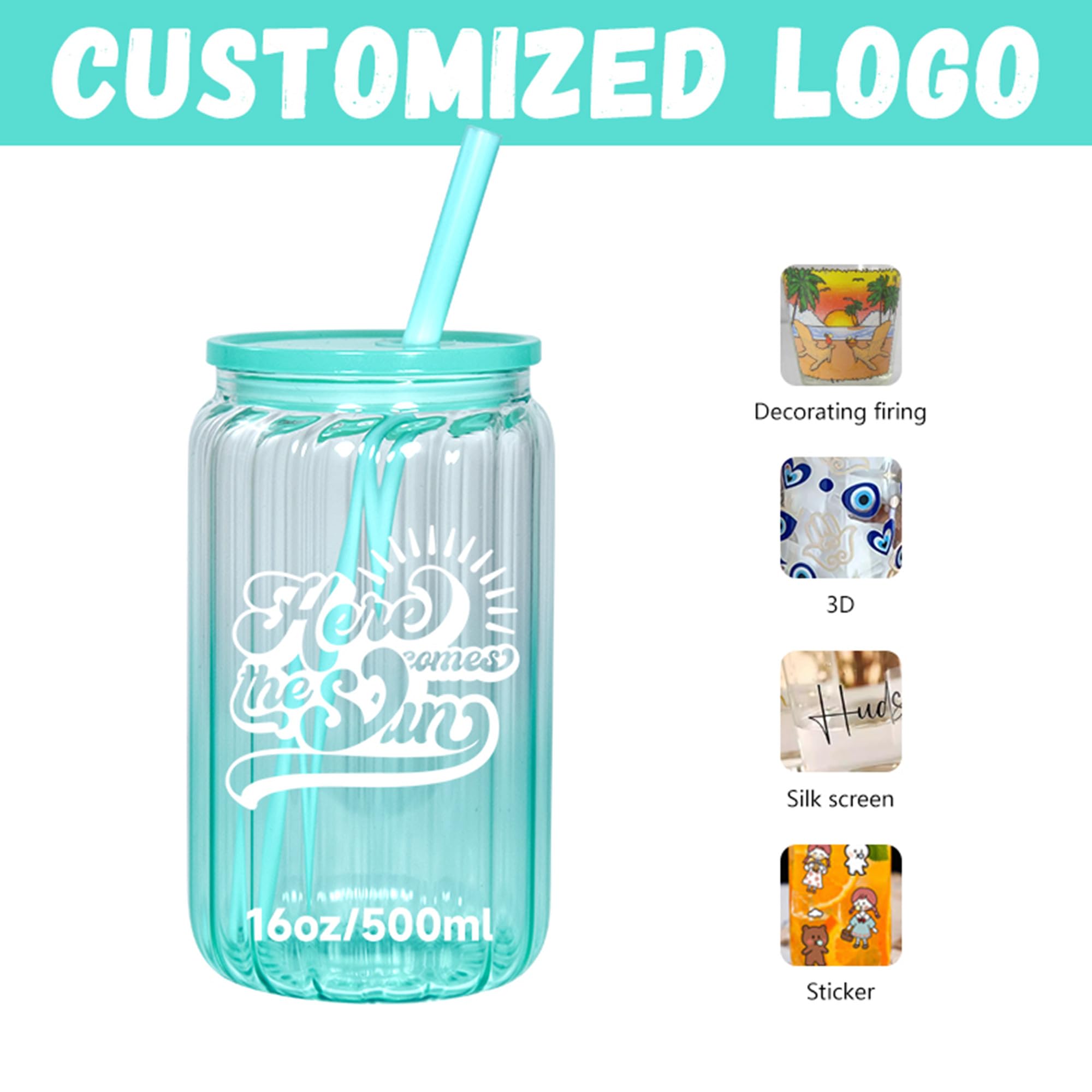25 pack 16oz Clear Vertical Stripes Gradient Color Sublimation Glass Cans with Bamboo Lids and Straws,Can Shaped Transparent Sublimation Blanks Tumblers for Iced Coffee Juice Soda Drinks