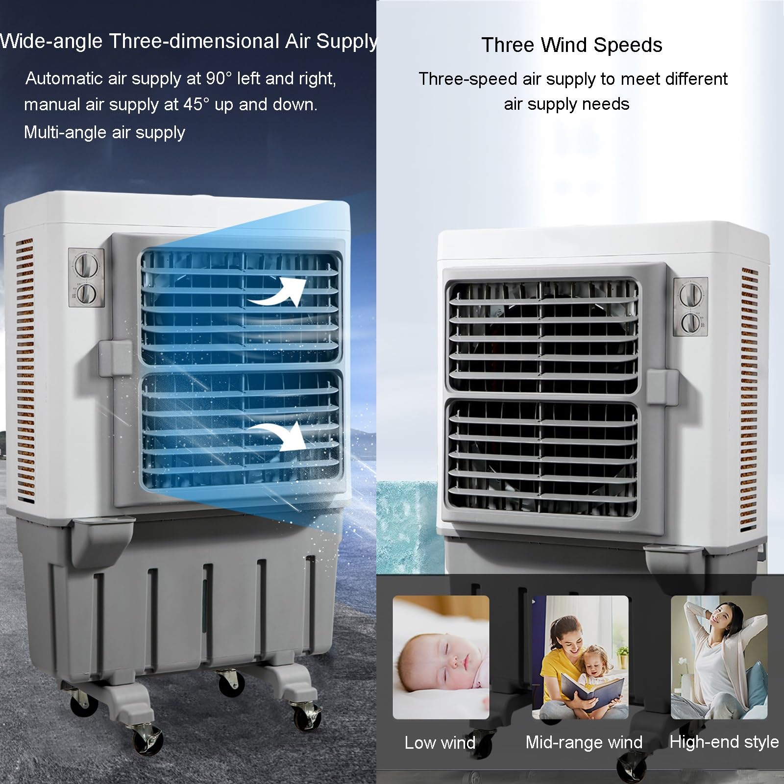 Genérico Ventilador Enfriador de Aire evaporativo portátil con depósito de Agua de 120 L, 3 velocidades, Ruedas universales para Uso en Interiores y Exteriores o en Garaje.