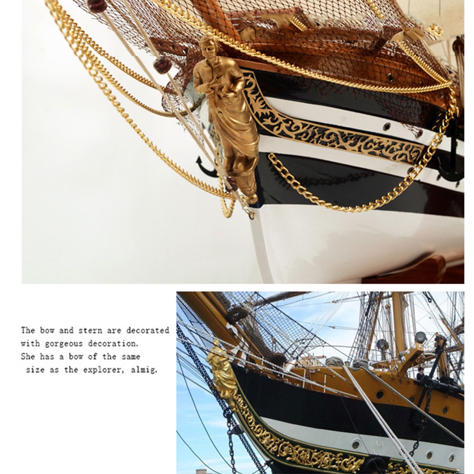 YLME 65cm Maquette de Bateau en Bois Amerigo Vespucci Maquette de voilier en Bois Massif Voilier en Bois Décorations Nautiques en Bois Collection Maison pour Offrir,65CM
