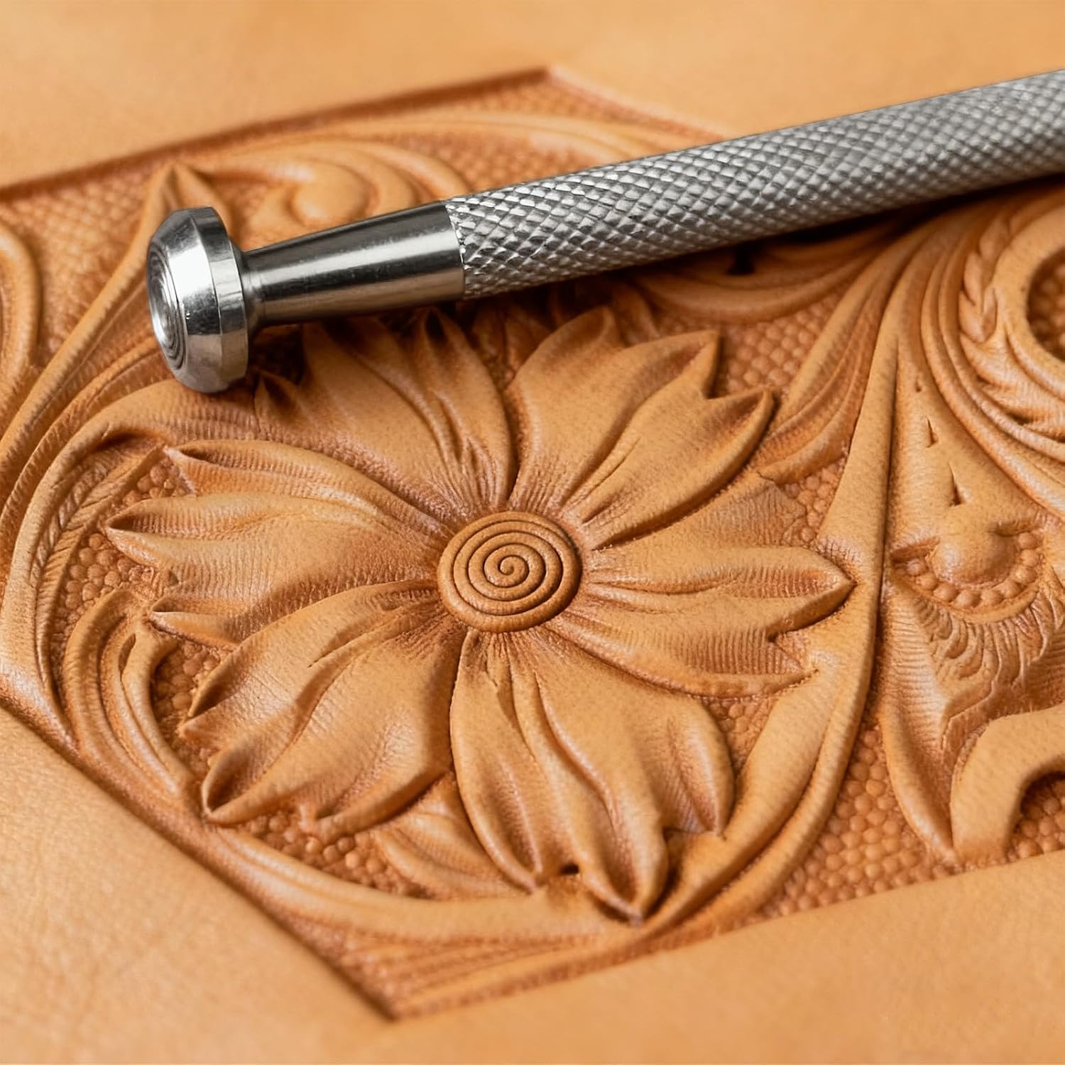 Spiral Center Leather Stamp Professional 304 Steel Leathercraft Stamping Tool for Crafting Working DIY Carving 12.5mm