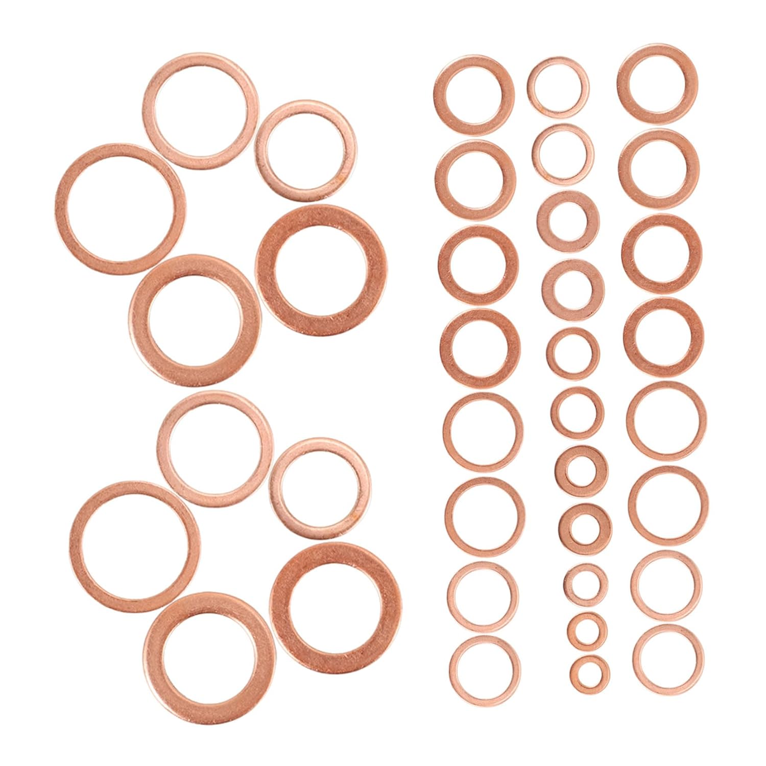 Copper Washer Assortment Flat Sealing Oil Drain Plug Gaskets O-Ring Design Automotive Repair Kit with Box Packaging