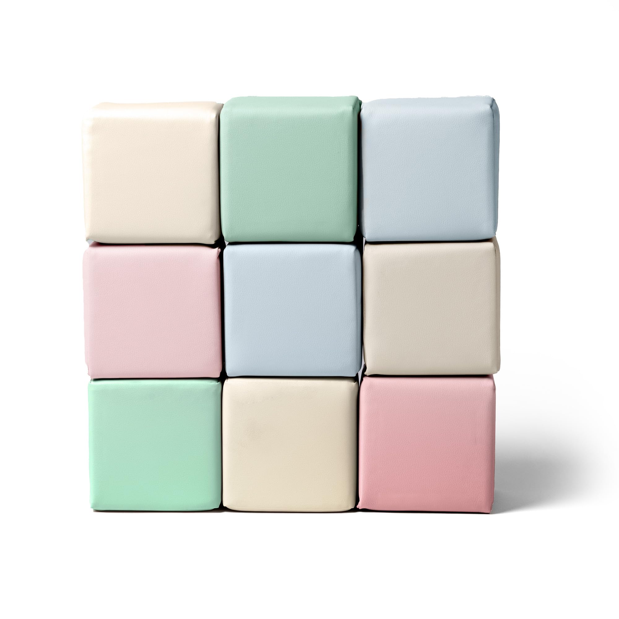 Kidkii 9 Piece Set Mini Builder Cubes, Soft Foam Stackable Blocks, Toddler Indoor Play Building Activity Toy for Babies and Kids, Pastel