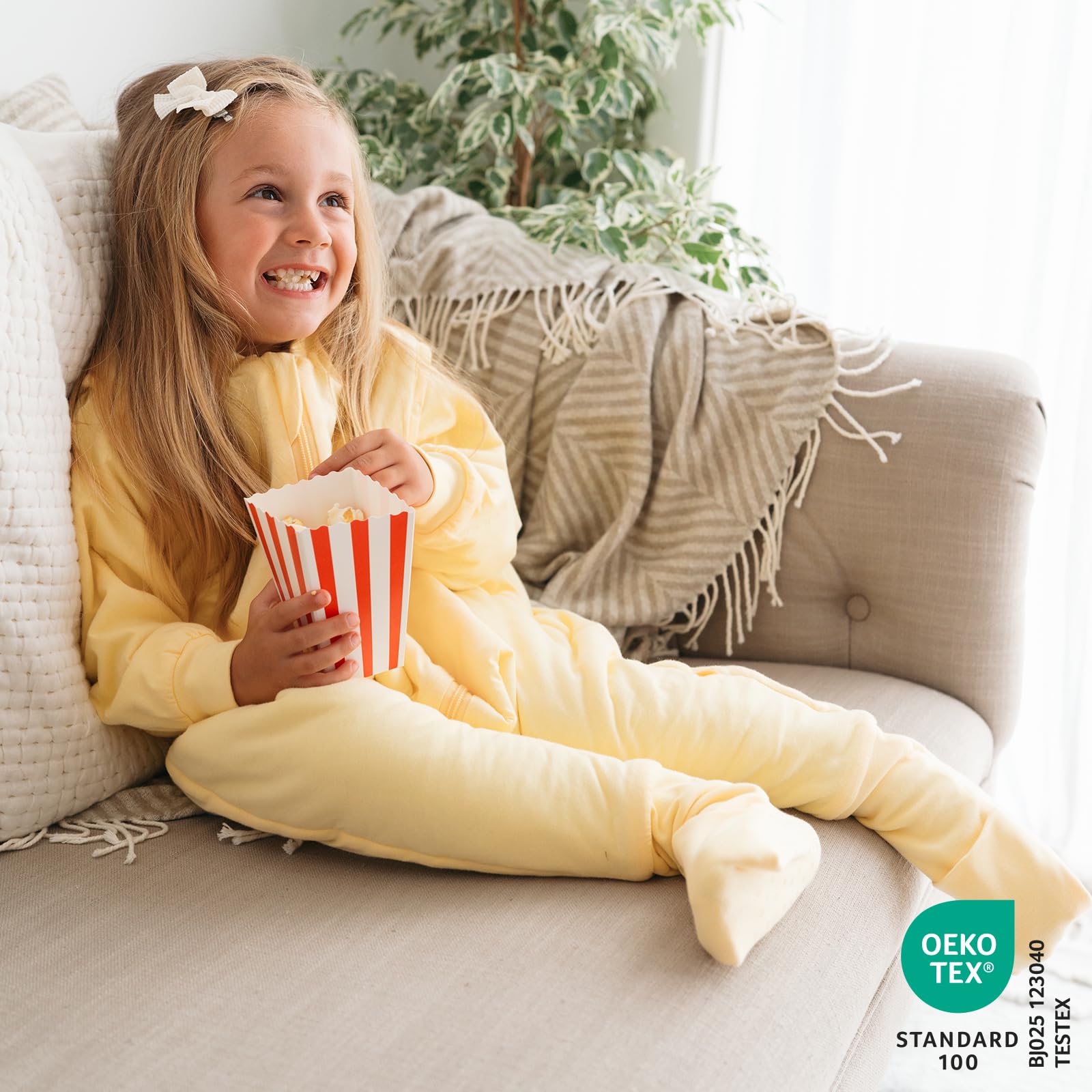 schlummersack Baby Kinder Schlafsack Ganzjahr 90cm Popcorn | mit Füßen, umklappbaren Bündchen und abnehmbaren Ärmeln, gefüttert, Ganzjahresschlafsack, 2.5 Tog