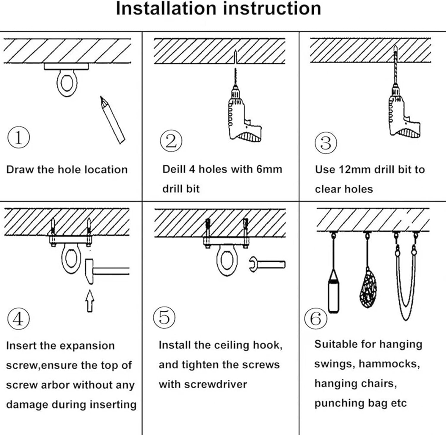 High Capacity Ceiling Wall Mount Anchors Hook Hammock Swing Chair Hanging Set Stainless Steel Hardware Pad Eye Plates Ceiling Wall Mount Hammock Suspension Hardware