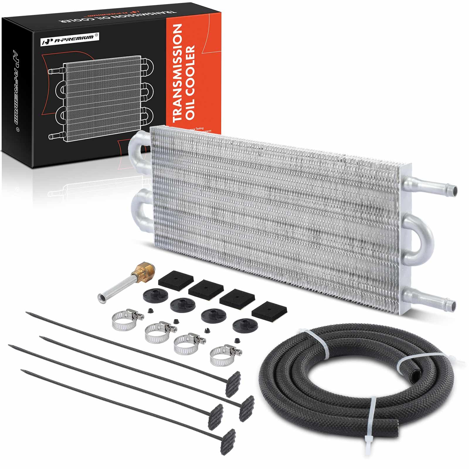 A-Premium Transmission Oil Cooler, Universal Aluminium 4 Pass Tube and Fin, Towing Up To 2,500 lbs, Oil Cooler Kit with Hose Mounting Kit