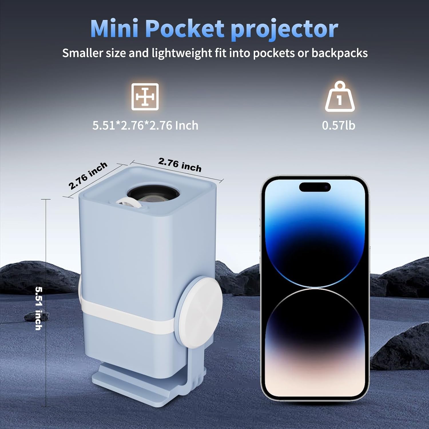 Mini Projector with WiFi and Bluetooth, Portable Outdoor Projector Powered by Power Bank, 180° Rotatable Small Movie projector, Auto Keystone, Built-in Apps, Android 13 Smart Projector, Dess T1