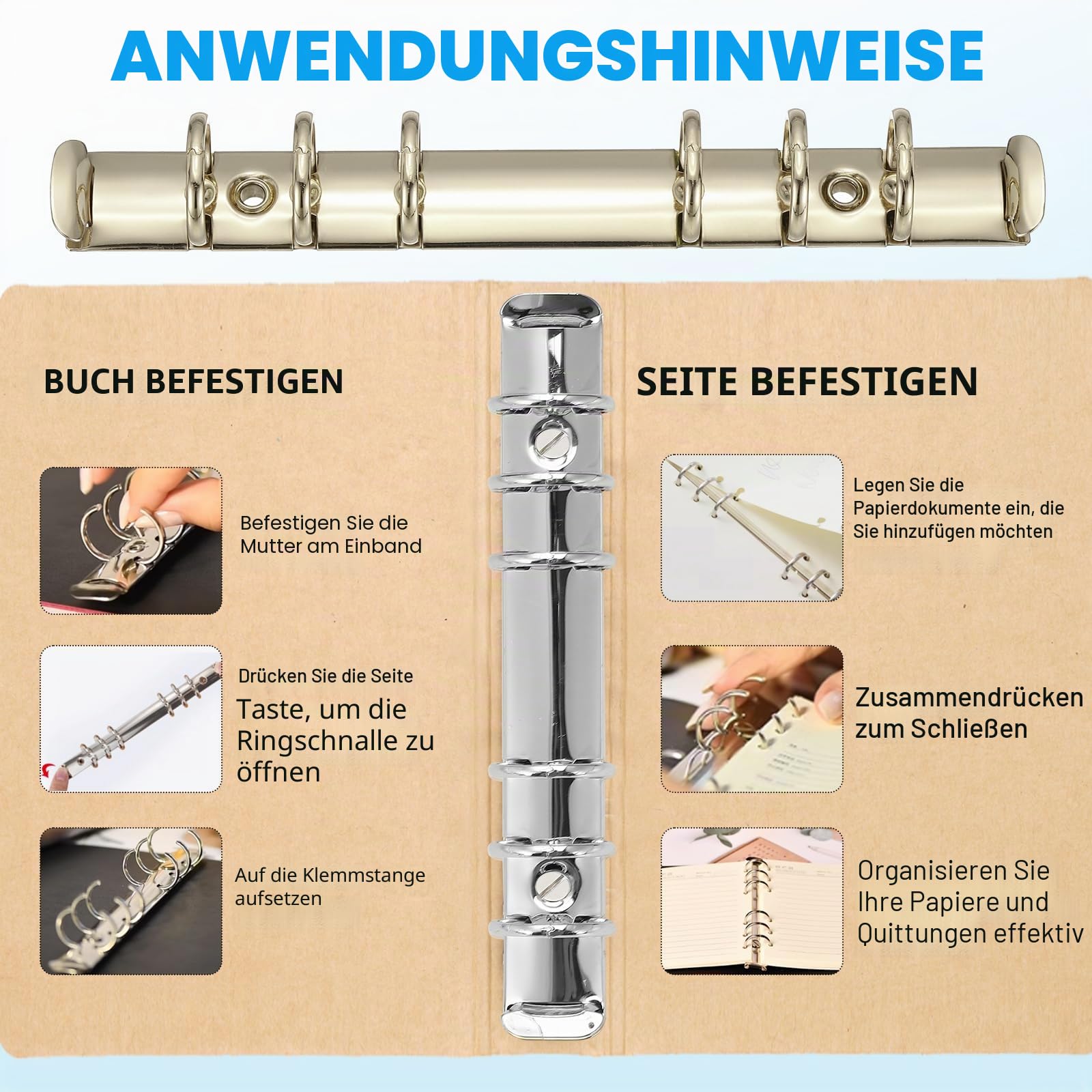 PATIKIL A5 6-Loch Ringbuchmechanismen, 3er-Set Ringbuchrücken-Ersatz für Ringbuchplaner, Schwarz