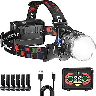 Stirnlampe Led Wiederaufladbar, Superhell 100000lm Kopflampe Stirnlampe mit Sensor, 9000mAh Akku & 5 Lichtmodi & IP65 Wasserdicht, Stirnlampen Aufladbar 90° Einstellbar für Outdoor Camping Angeln