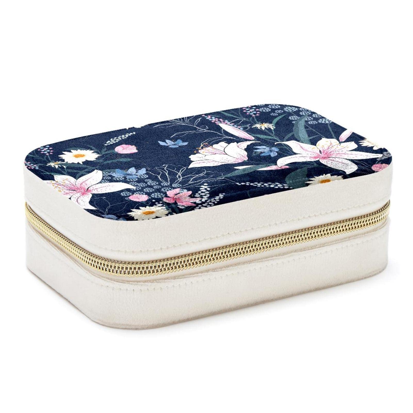 Boîte à bijoux de voyage portable à motif floral pour bagues et colliers
