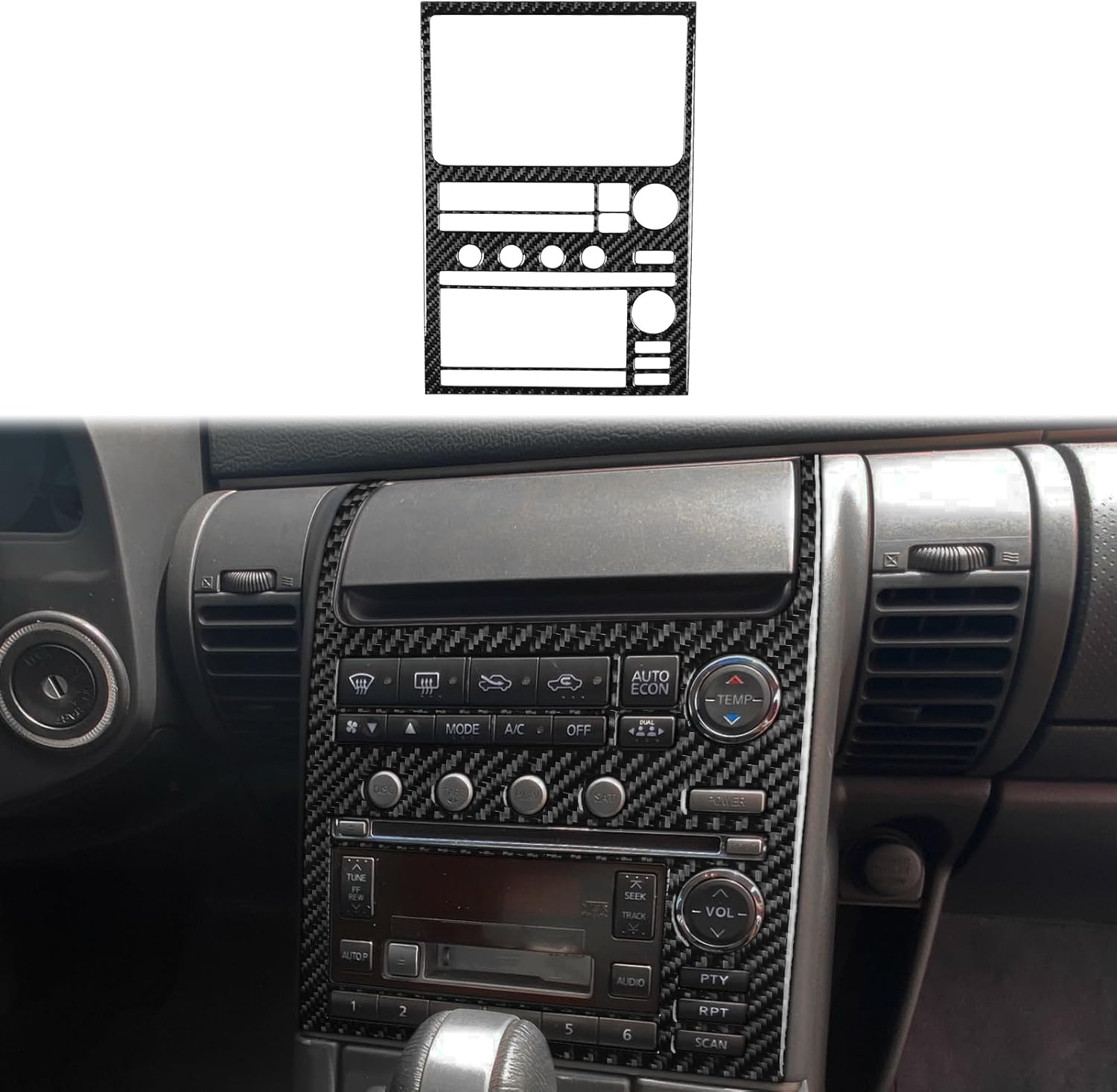 Real 3K Black Carbon Fiber Car Dashboard Central Air Conditioning A/C Climate Control Panel Trim Sticker Auto Interior Accessories Compatible with Infiniti G35 2002 2003 2004 Sedan/Coupe