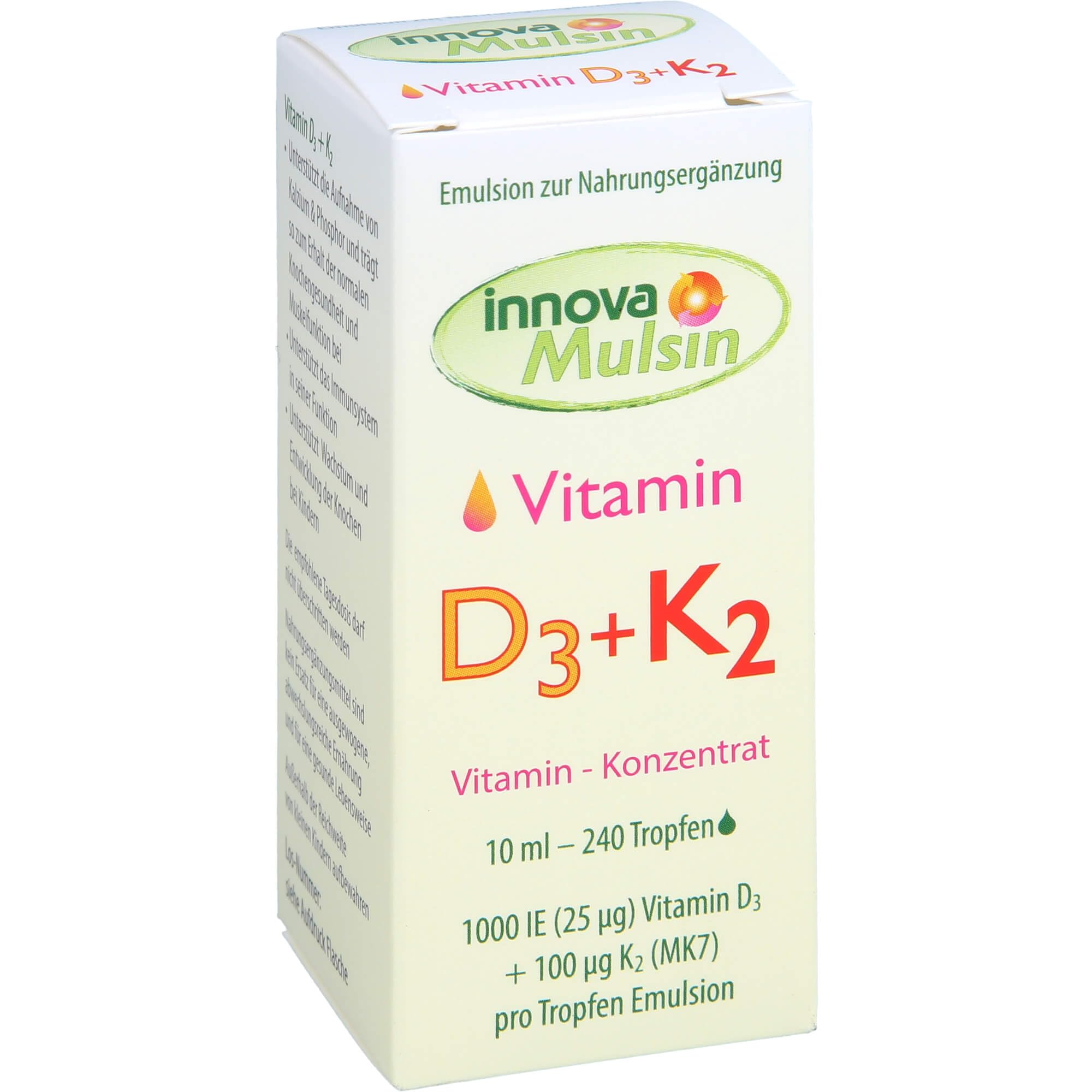 Vitamin D3 + K2 Tropfen | 100% Bioverfügbarkeit da Emulsion | ohne Farbstoffe | Deutschland