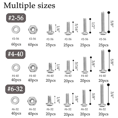 Miniatura 3 de Kit surtido de tuercas de máquina, pernos y arandelas, #2-56#4-40#6-32 Phillips Tornillos de acero inoxidable Tornillos de acero inoxidable con