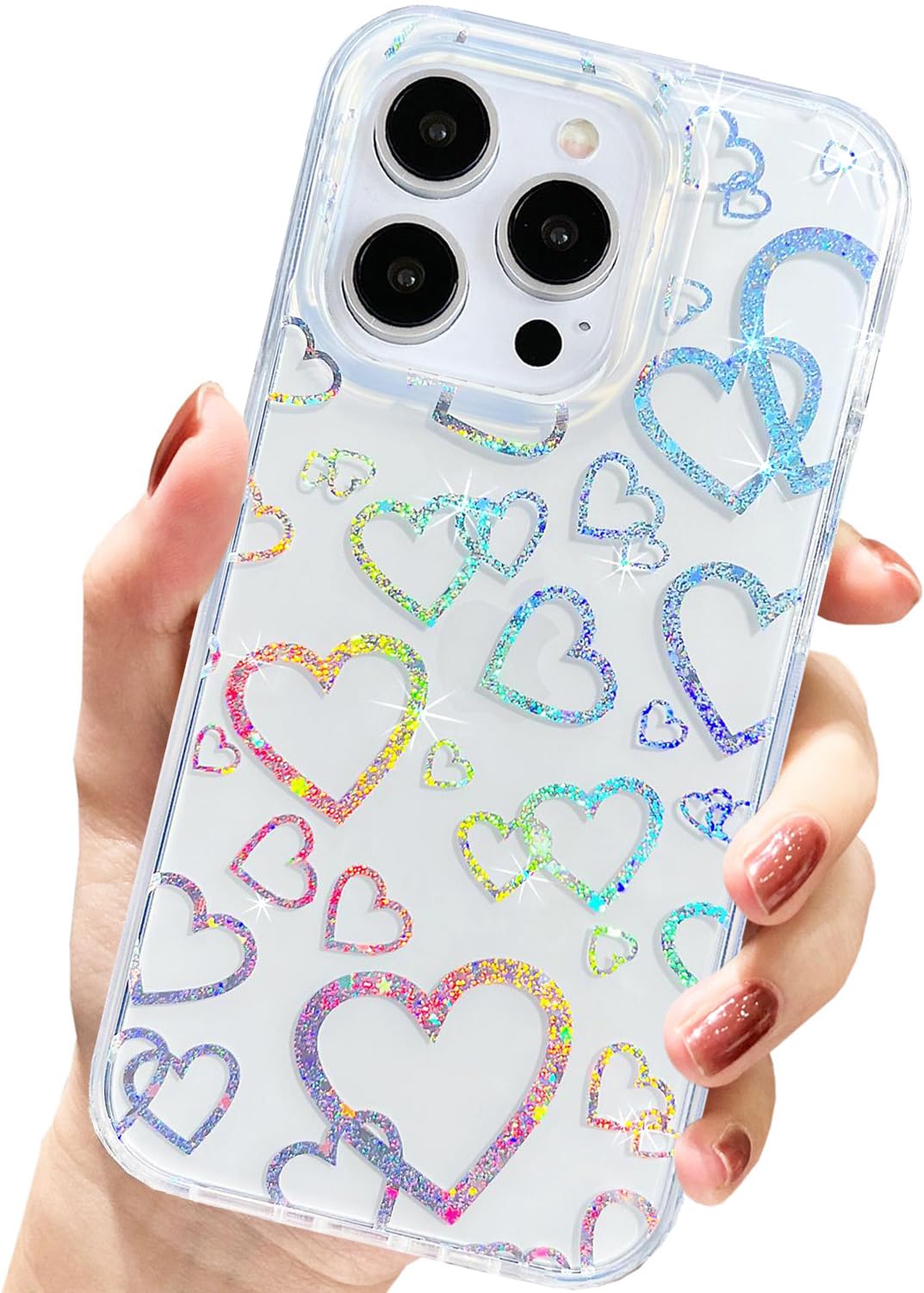 Glitzer-Handyhülle Für IPhone 15 Pro Max – Transparent Mit Herz-Muster, Süß & Schützend (TPU, Klar)