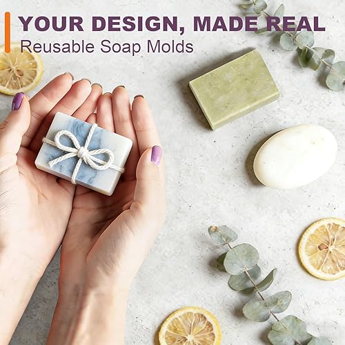 Miniatura 5 de Moldes de silicona para jabón Lerykin, molde de barra de jabón ovalado y rectangular, molde de 6 cavidades para manualidades caseras de jabón,