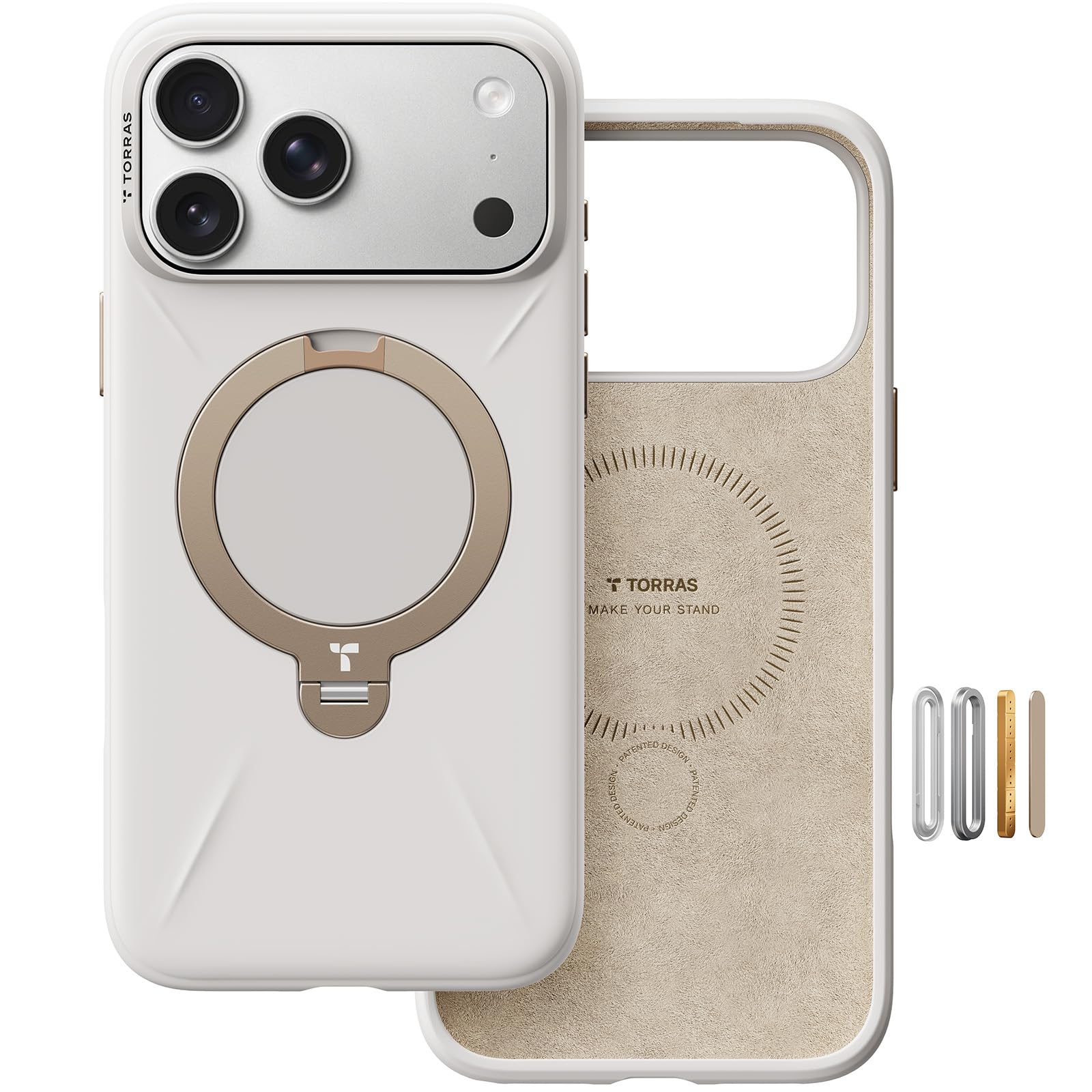 TORRAS Q3 Silicone 360 Spin for iPhone 17 Pro Case with Stand, Fit for MagSafe, Magnetic Ring Kickstand with Camera Control, Liquid Silicone Rubber Soft Phone Case for iPhone 17 Pro 6.3'', Light Ivory