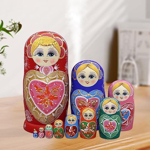 Miniatura 2 de Esquirla 10 figuras de muñeca de madera rusa anidada hecha a mano Matryoshka decoración coleccionable