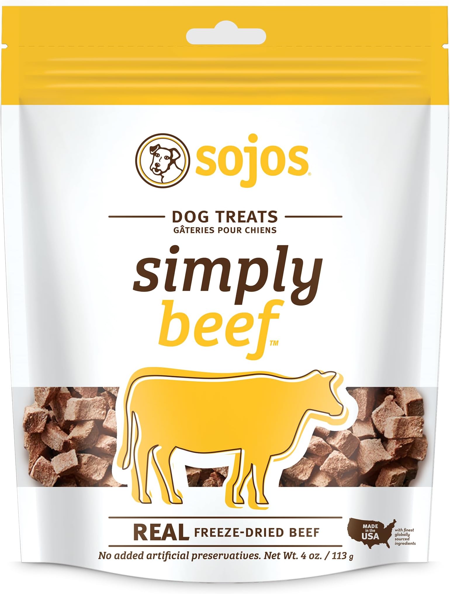 Sojos Simply Raw Freeze Dried Grain Free Dog Treats, Beef, 4-Ounce Bag