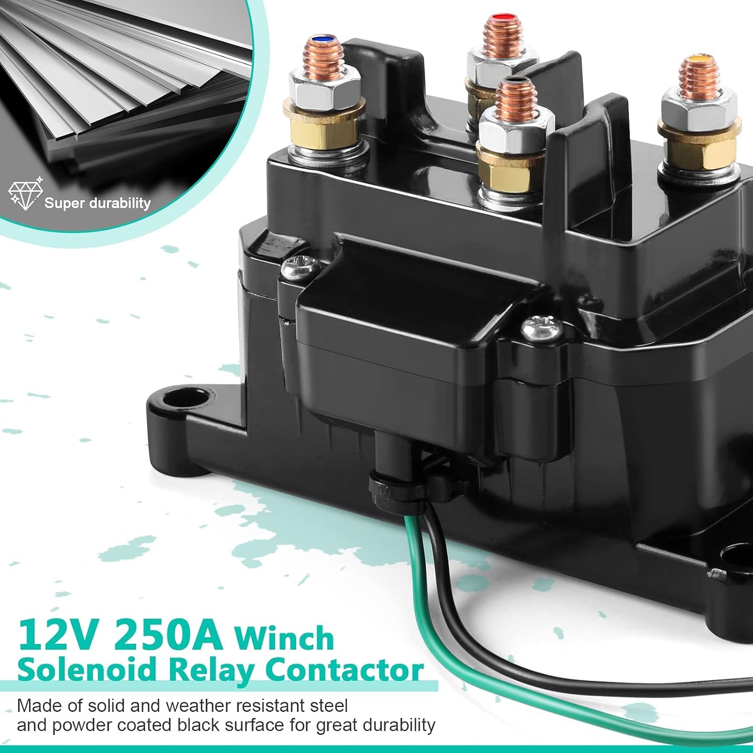 12V 250A Winch Solenoide Relay Contactor Pulgar Camión para ATV UTV 2000-5000LB Winch con 6 tapas protectoras - Ovsor