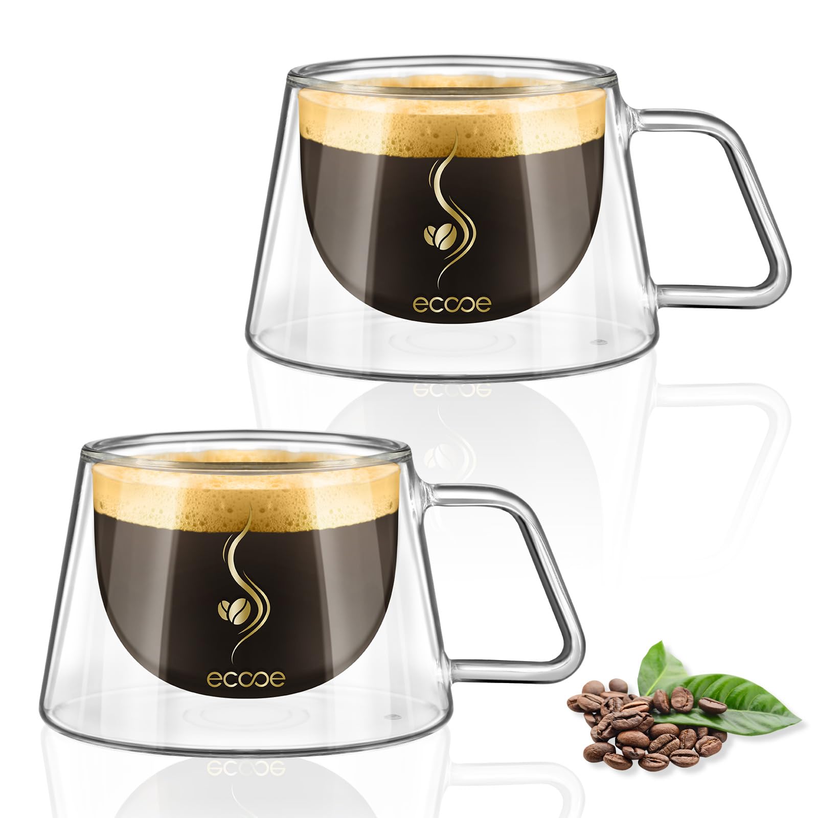ecooe Espresso kopje 120ml dubbelwandige glazen espresso koffie glazen  kopjes set van 2 borosilicaatglazen kleine koffie theekopjes met handvat  lepel glazen glazen kopjes voor melk : Amazon.nl: Wonen \u0026 keuken