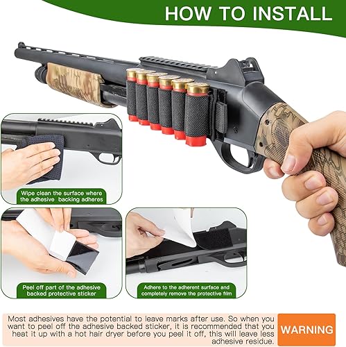 Miniatura 3 de Bucles de soporte para escopeta de calibre 12, paquete de 2 soportes de munición Shogun con calcomanías traseras adhesivas para caza al aire libre,