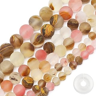 Natural Matte Watermelon Rind Beads, 10MM Round Frosted Unpolished Loose Gemstone Beads for Bracelet Necklace Jewelry Making, Energy Stone Healing Power with Stretch Beading Cord