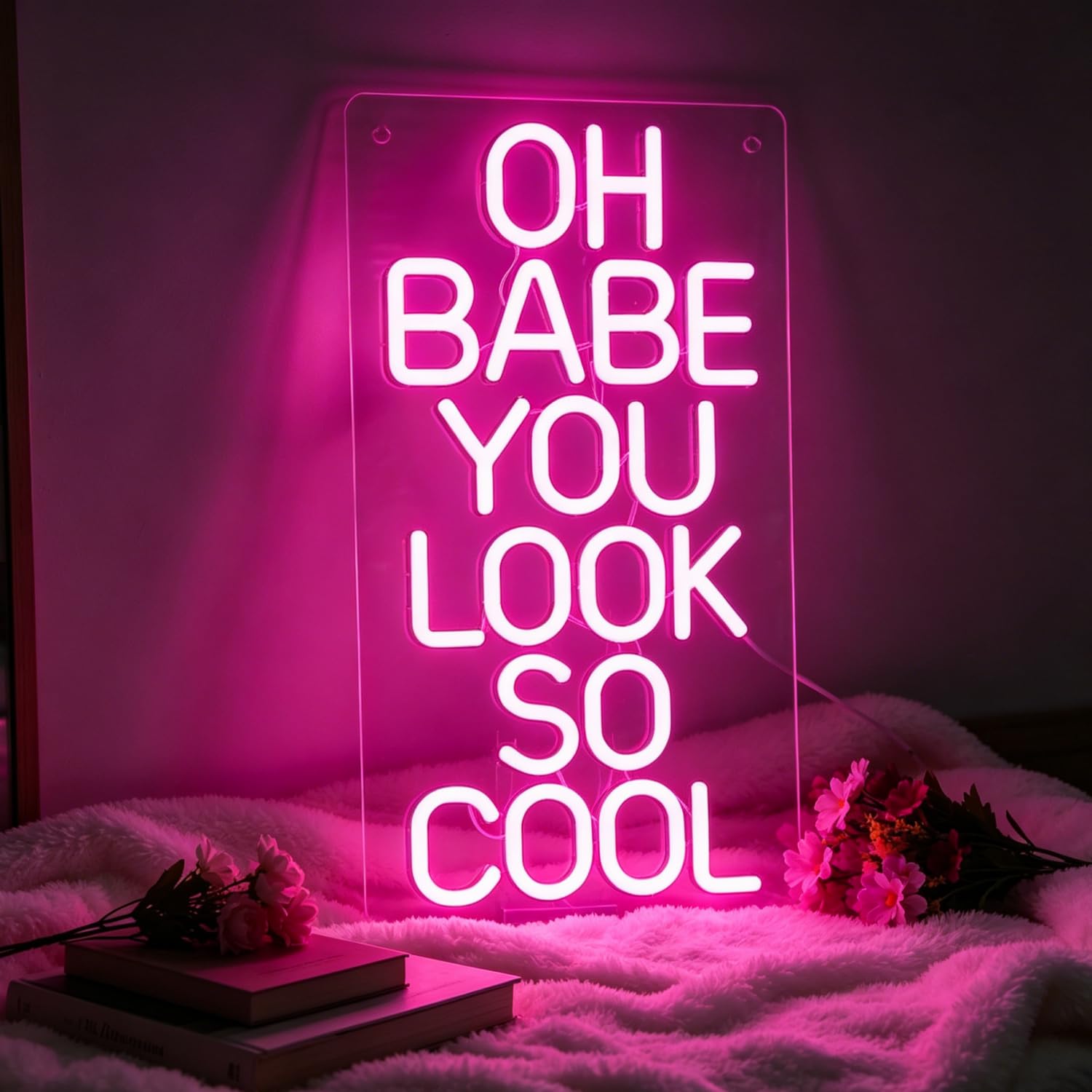 Oh Baby You Look So Cool Neon Sign for Wall Decor, Pink Dimmable USB Powered LED Light Up Sign for Boy and Girl Birthday Party Bedroom Bar Wedding Engagement Home Decoration 8.7”x15.8”