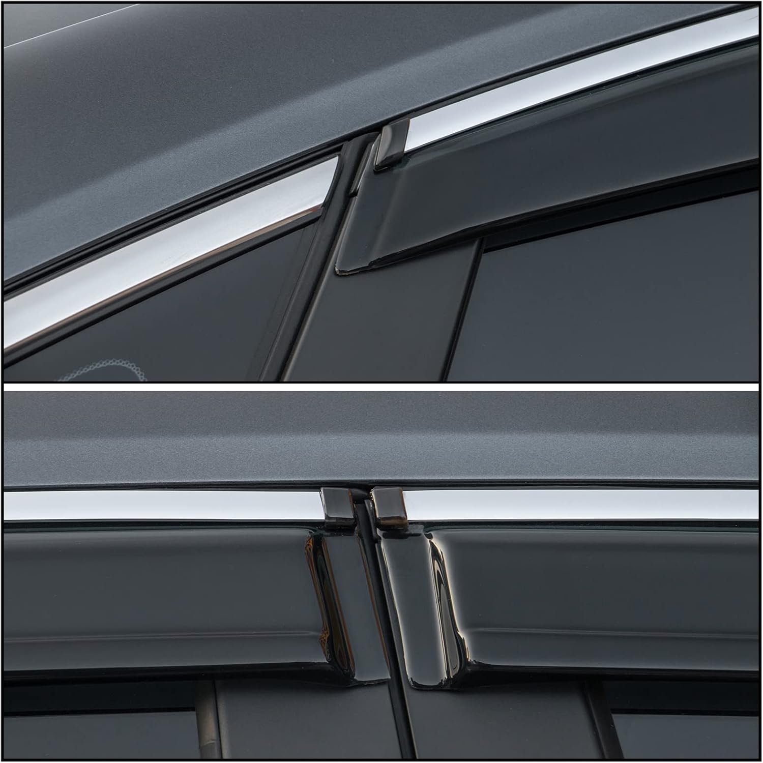 IKON MOTORSPORTS, Window Visors Compatible with 2022-2026 Honda Civic Sedan, Tape On Smoke Sun Rain Wind Window Guard with Chrome Sun Shade Deflector 2.2mm 4PCS