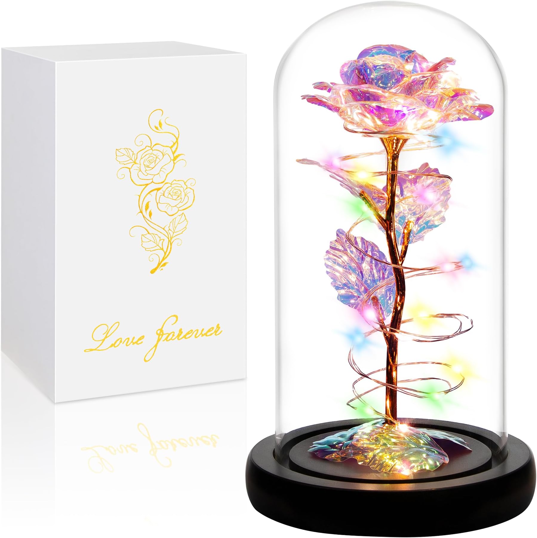 Childom Mothers Day Mom Gifts for Mom,Birthday Gifts for Women Grandma,Flowers for Delivery Prime,Colorful Rainbow Light Up Rose in A Glass Dome,Anniversary Valentines Roses Gift for Her Wife Daughter