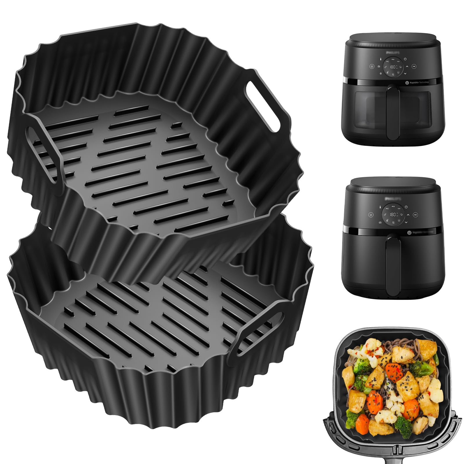 Molde Silicona Freidora de Aire para COSORI 4,7L, 2 Piezas Reutilizables Recipiente Cuadrado Air Fryer Accessoire Esenciales Cesta Utensilios Antiadherente sin BPA, Lavable a Máquina
