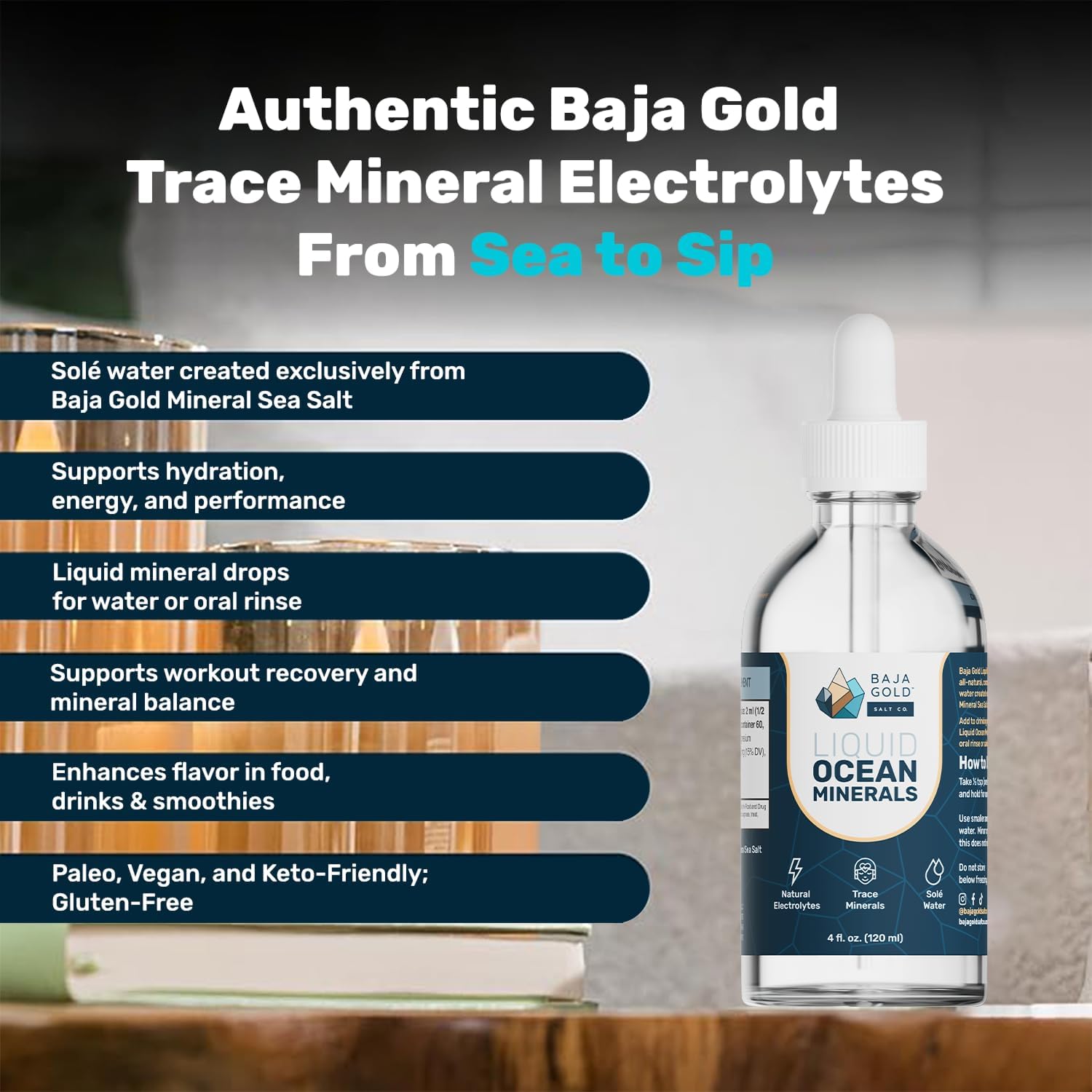 Baja Gold Liquid Trace Mineral Drops Bundle – 4 fl oz + 12 fl oz | Ionic Electrolytes & Ocean Minerals for Hydration, Oral Cleanse, and Food Flavor Enhancement | Pure, Unrefined, Additive-Free