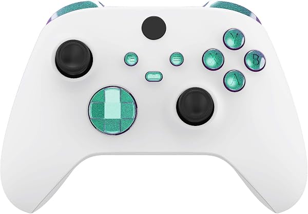 eXtremeRate Tasten Set für Xbox Series X&S Controller, Glänzende DIY-Ersatz D-Pad/ABXY/View/Share/Menü/LB RB LT RT Trigger Bumper Knöpfe Buttons für Xbox Core Controller-Grün Lila - 1