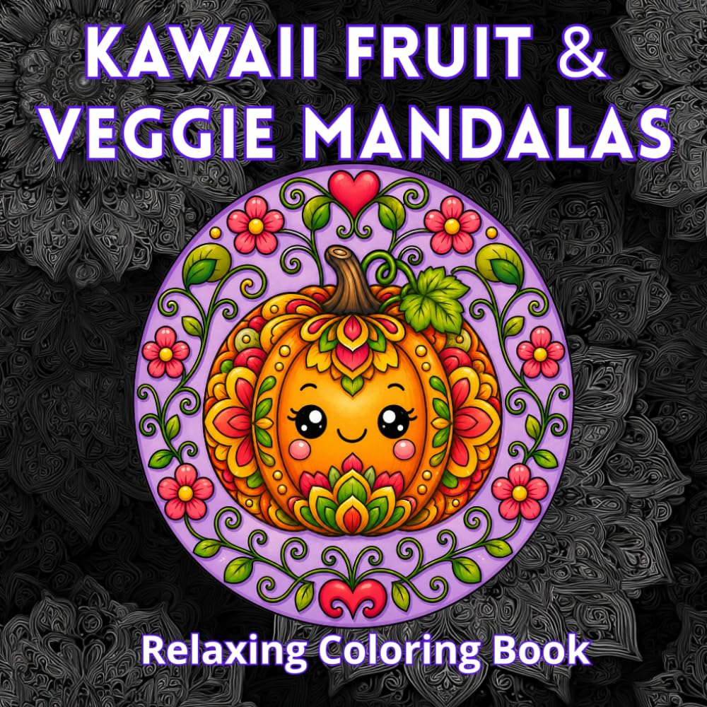 Kawaii Fruit & Veggie Mandalas Coloring Book: Cute Kawaii Fruits and Vegetables Filled with Mandala Patterns for Relaxing Coloring Fun (Bold Mandalas)