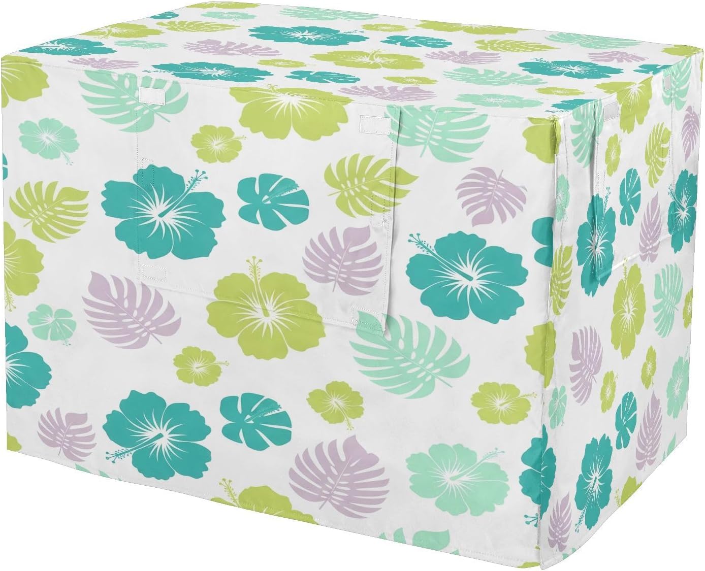 Tropical Hibiscus Flowers Dog Crate Cover 600D Oxford Pet Kennel Cover with Mesh Window for Dog Cages, Windproof Waterproof Machine Washable, 42"x28"x30"