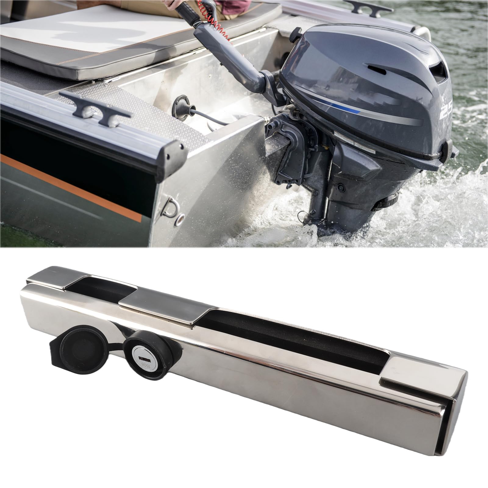 Außenbordmotorschloss, 304 Edelstahl, Bootsmotorschloss mit 2 Schlüsseln, 30,5 Cm, Verstellbare Klemme, Schwammfutter, Rostbeständig, für Marineboot-Yachtbesitzer