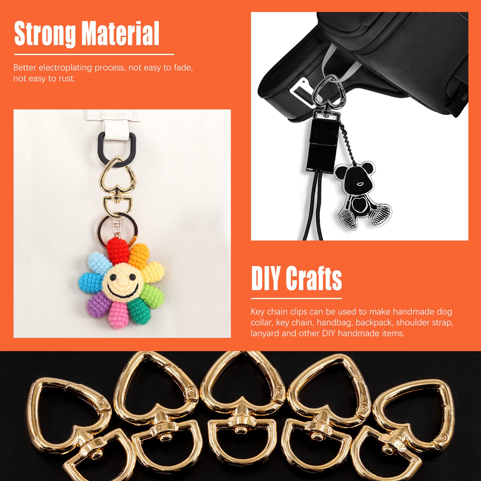 Hart sleutelhanger, 30 stuks Hart Snap Hook sleutelhanger, Swivel Snap Hook, voor handgemaakte accessoires van sieraden Handtassen Schoudertassen Tote tassen (Zilver