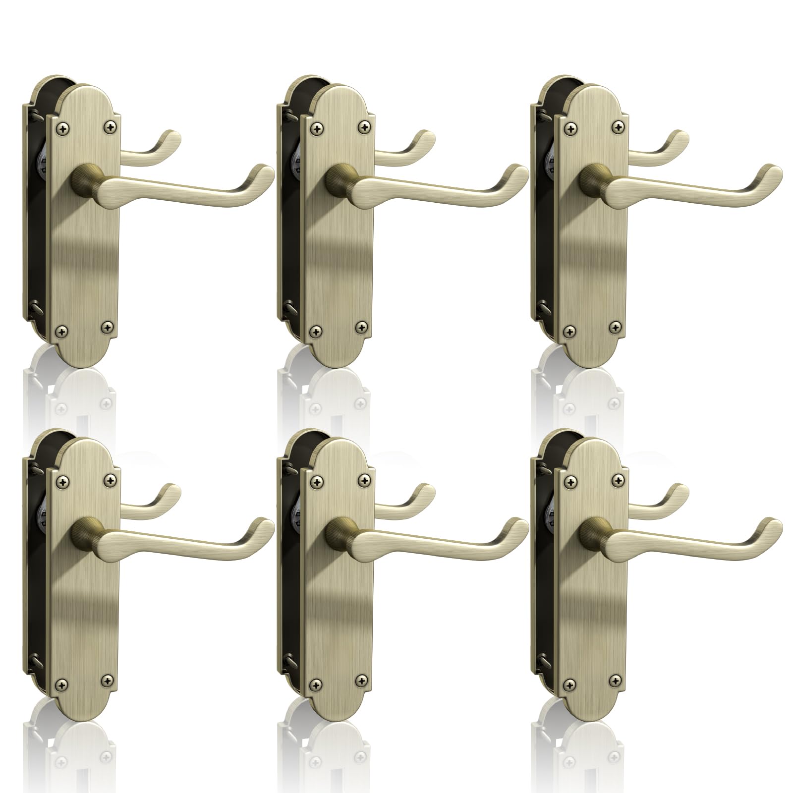 Bwintech 6 Sets Matte Antique Bronze Richmond Lever on Plate, Latch Furniture, Backplate Door Handles,Suitable for Wooden Doors